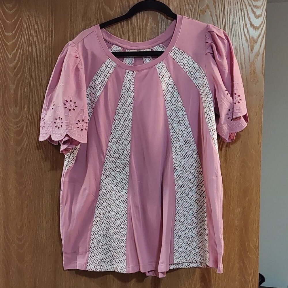 LOGO by Lori Goldstein Flutter Sleeve Mixed Media Top